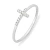 Evesaddiction Petite Cz Sideways Cross Ring In Metallic