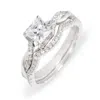 Evesaddiction Petite Princess Cut Engagement Set With Intertwined Band In Metallic