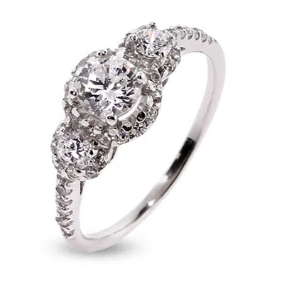 Evesaddiction Petite Three Stone Sparkling Past, Present, Future Ring In Silver