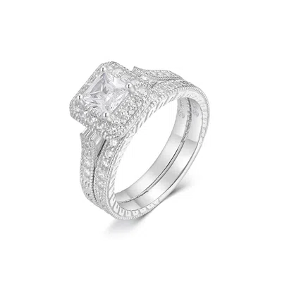 Evesaddiction Princess Cut Halo Heirloom Cz Wedding Ring Set - 5
