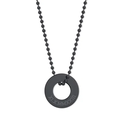 Evesaddiction Roman Numeral Men's Black Stainless Steel Circle Pendant