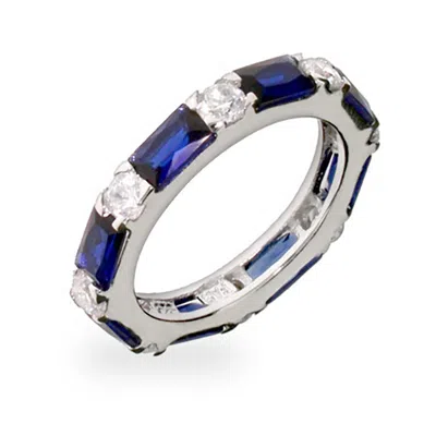 Evesaddiction Sapphire And Diamond Cz Stackable Eternity Band In Blue