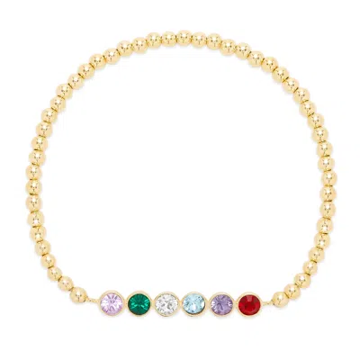 Evesaddiction Six Stone Bezel Set Gold Birthstone Bead Bracelet