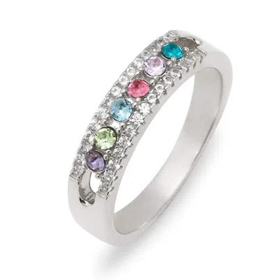 Evesaddiction Six Stone Birthstone Cz Silver Ring