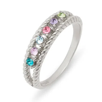 Evesaddiction Six Stone Birthstone Twisted Rope Silver Family Ring