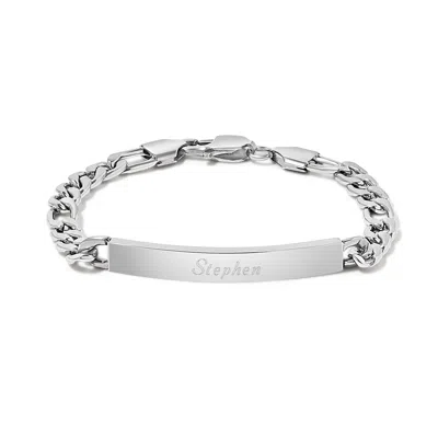 Evesaddiction Slim Figaro Link Stainless Steel Id Bracelet In Silver