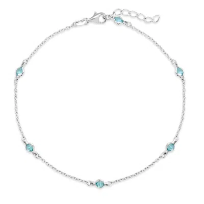 Evesaddiction Sparkling Blue Topaz Czs Studded Chain Anklet In Gray