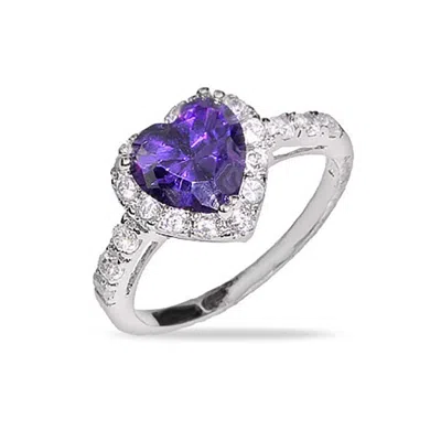 Evesaddiction Sparkling Purple Heart Sterling Silver Amethyst Cz Ring In Blue