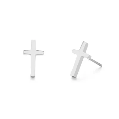 Evesaddiction Stainless Steel Cross Stud Earrings In Silver