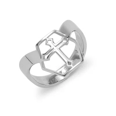 Evesaddiction Stainless Steel Cut Out Cross Thumb Ring In Silver