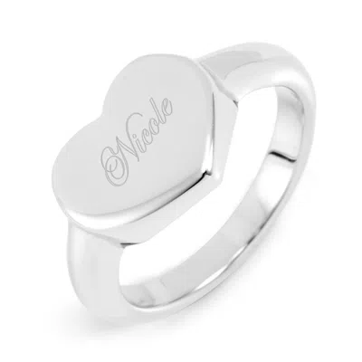 Evesaddiction Stainless Steel Heart Signet Ring In Silver