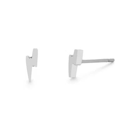 Evesaddiction Stainless Steel Lightning Bolt Stud Earrings In Silver