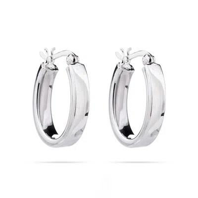 Evesaddiction Sterling Silver 3/4" Oval Hoop Earrings In Metallic