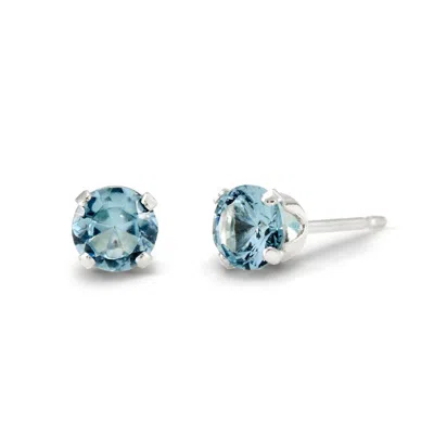 Evesaddiction Sterling Silver 4 Mm Aquamarine Cubic Zirconia Stud Earrings In Blue