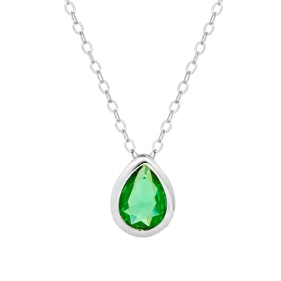 Evesaddiction Sterling Silver August Pear Cut Bezel Birthstone Necklace In Green