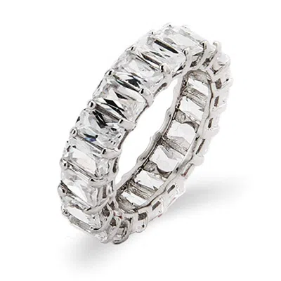 Evesaddiction Sterling Silver Baguette Cut Diamond Cz Wedding Band In Metallic