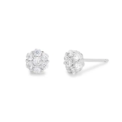 Evesaddiction Sterling Silver Baguette Cz Flower Stud Earrings