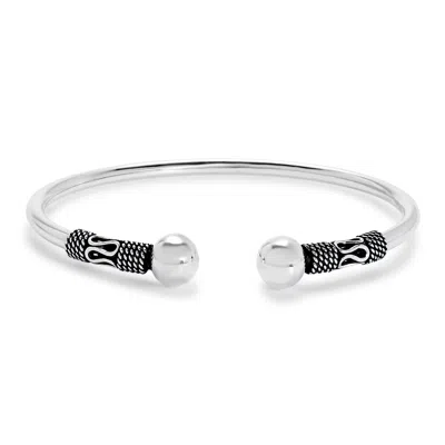 Evesaddiction Sterling Silver Bali Bangle Bracelet In Gray