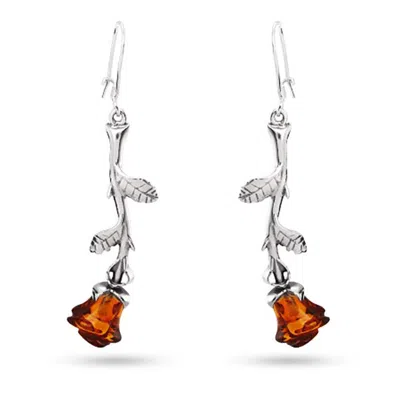 Evesaddiction Sterling Silver Baltic Amber Rose Earrings