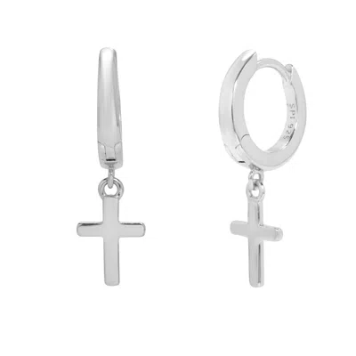 Evesaddiction Sterling Silver Cross Charm Huggie Earrings