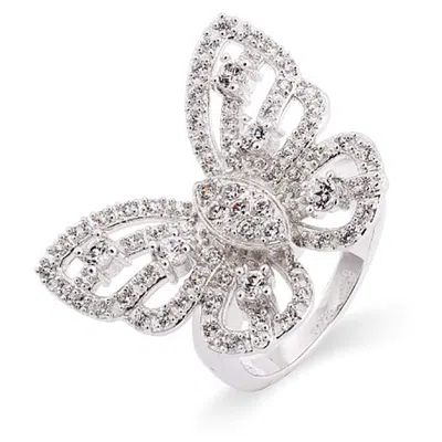 Evesaddiction Sterling Silver Cz Butterfly Ring In Metallic