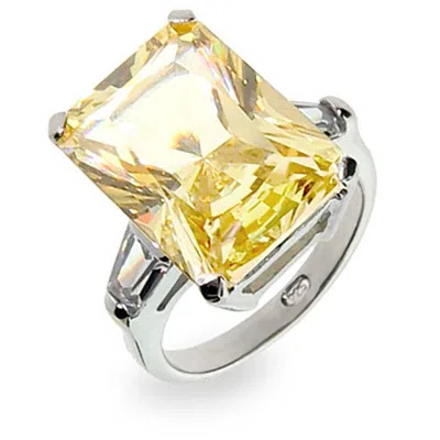 Evesaddiction Sterling Silver Elegant Canary Cz Engagement Ring In Multi