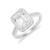 Evesaddiction Sterling Silver Emerald Cut Halo Cz Engagement Ring In Silver