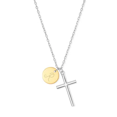 Evesaddiction Sterling Silver Engravable Two Tone Cross Necklace In Metallic