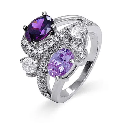 Evesaddiction Sterling Silver Fancy Swirl 4 Stone Family Birthstone Ring In Metallic