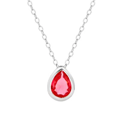 Evesaddiction Sterling Silver January Pear Cut Bezel Birthstone Necklace In Pink