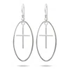 Evesaddiction Sterling Silver Oval Dangling Cross Earrings In Silver