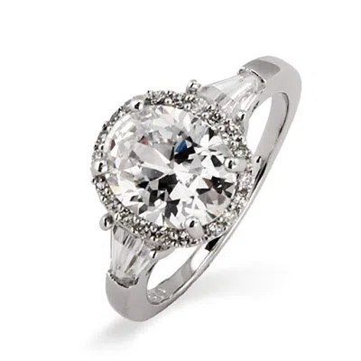 Evesaddiction Sterling Silver Oval Halo Heirloom Cz Ring
