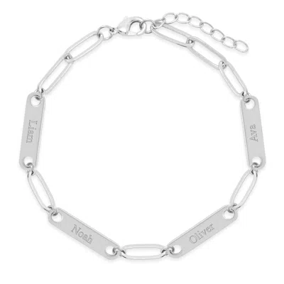 Evesaddiction Sterling Silver Paperclip Chain Engravable Four Name Bar Bracelet In Metallic