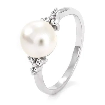 Evesaddiction Sterling Silver Pearl And Cubic Zirconia Ring