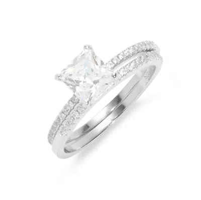 Evesaddiction Sterling Silver Princess Cut Cz Wedding Ring Set
