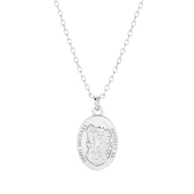 Evesaddiction Sterling Silver Saint Michael Necklace In Metallic