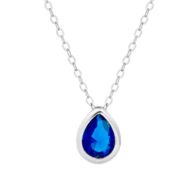 Evesaddiction Sterling Silver September Pear Cut Bezel Birthstone Necklace In Blue