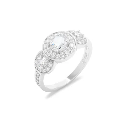 Evesaddiction Sterling Silver Three Stone Diamond Cz Engagement Ring In Metallic