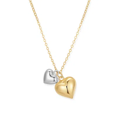 Evesaddiction Sterling Silver Two Tone Puffy Duo Heart Necklace In Gold