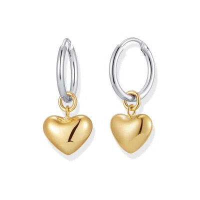 Evesaddiction Sterling Silver Two Tone Puffy Heart Huggies In Metallic