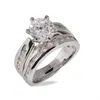 Evesaddiction Stunning Brilliant Cut Channel Set Cz Engagement Ring Set In Silver