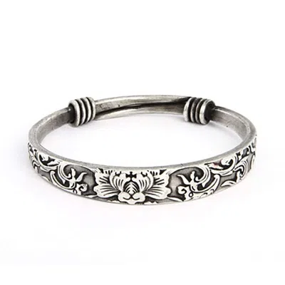 Evesaddiction Swirling Lotus Bali Bangle Bracelet In Silver
