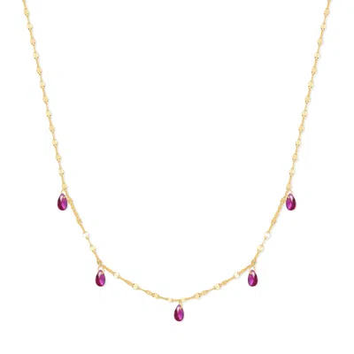 Evesaddiction Teardrop Birthstone Necklace - Gold / July In Pink