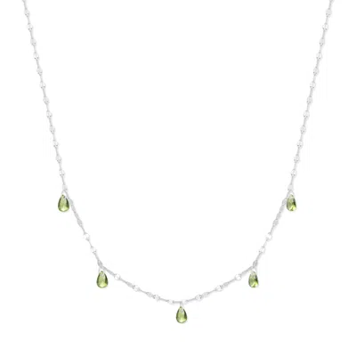 Evesaddiction Teardrop Birthstone Necklace - Silver / August In Green