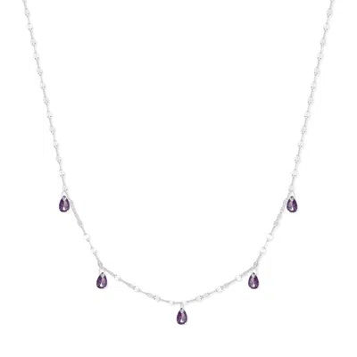 Evesaddiction Teardrop Birthstone Necklace - Silver / February In Metallic