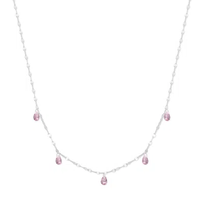 Evesaddiction Teardrop Birthstone Necklace - Silver / October In Pink