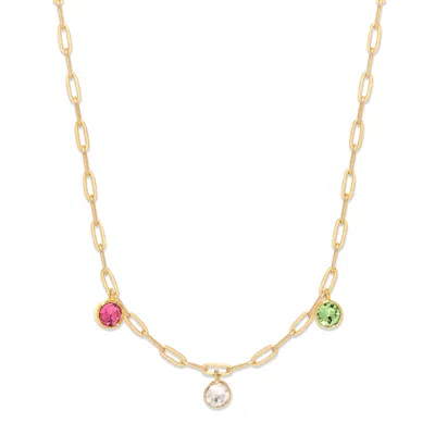 Evesaddiction Three Gold Paperclip Chain Birthstone Charm Necklace