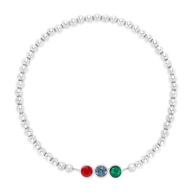 Evesaddiction Three Stone Bezel Set Birthstone Bead Bracelet In Silver