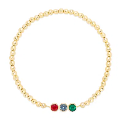Evesaddiction Three Stone Bezel Set Gold Birthstone Bead Bracelet