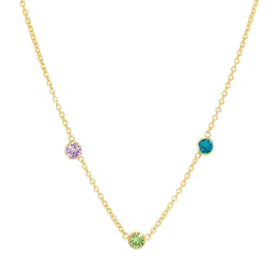 Evesaddiction Three Stone Floating Bezel Set Gold Birthstone Necklace